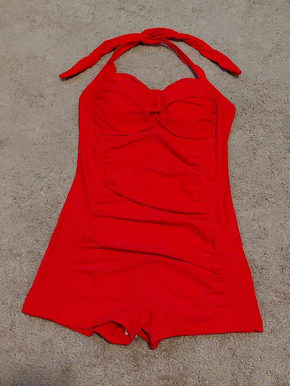 Vintage-Inspired Red Halter Romper Swim